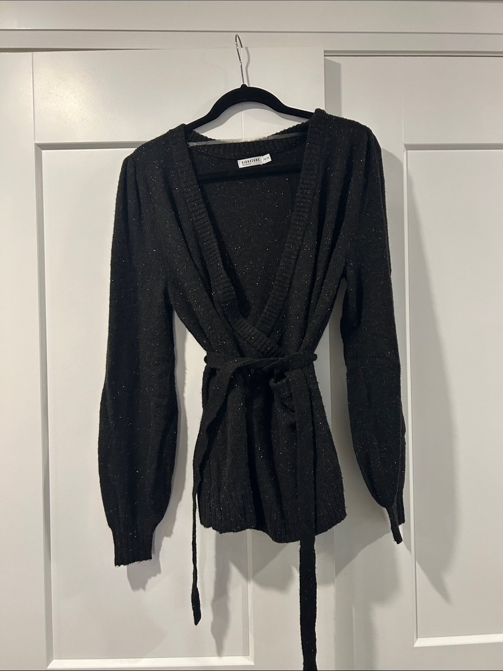 Sparkle Wrap Cardigan Sweater - Black
